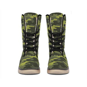 Dark Green Camouflage Print Winter Boots