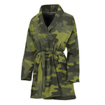 Dark Green Camouflage Print Women's Bathrobe