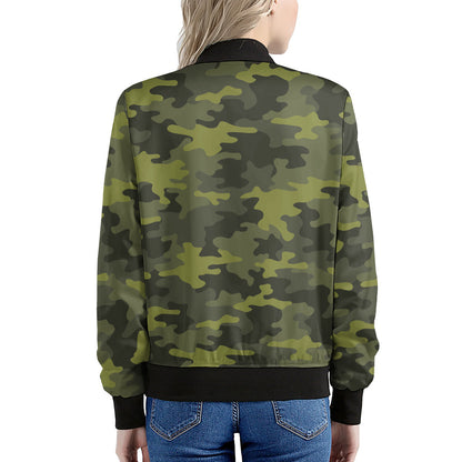 Dark Green Camouflage Print Women's Bomber Jacket