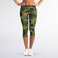 Dark Green Camouflage Print Women's Capri Leggings
