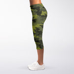 Dark Green Camouflage Print Women's Capri Leggings