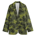 Dark Green Camouflage Print Women's Cotton Blazer