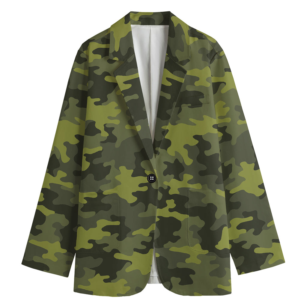 Dark Green Camouflage Print Women's Cotton Blazer