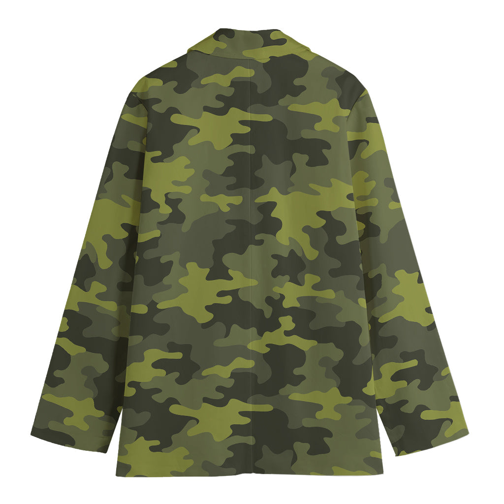 Dark Green Camouflage Print Women's Cotton Blazer