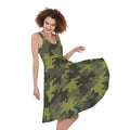 Dark Green Camouflage Print Sleeveless Knee Length Dress