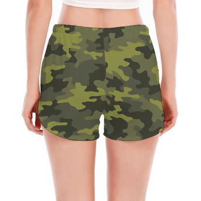 Dark Green Camouflage Print Women's Split Running Shorts
