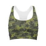 Dark Green Camouflage Print Women's Sports Bra