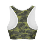 Dark Green Camouflage Print Women's Sports Bra