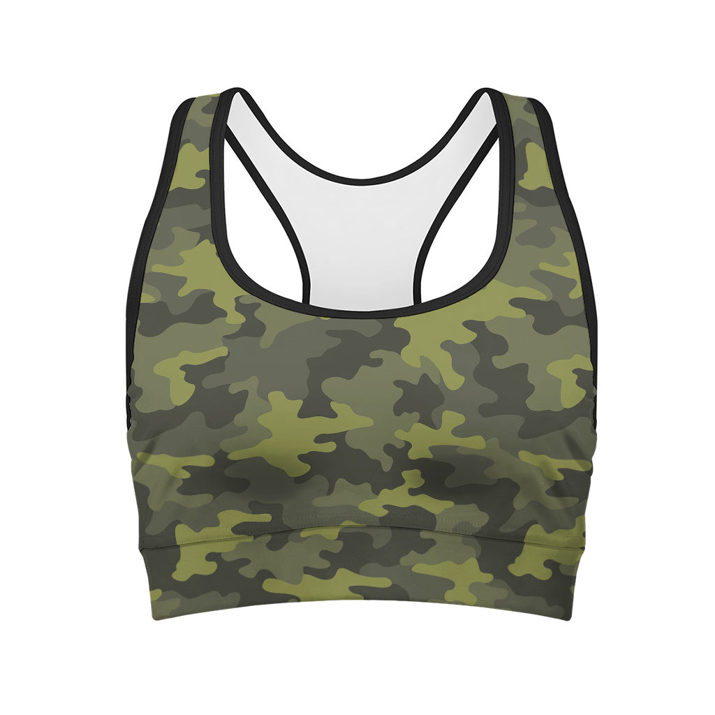 Dark Green Camouflage Print Women's Sports Bra