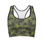 Dark Green Camouflage Print Women's Sports Bra