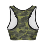 Dark Green Camouflage Print Women's Sports Bra