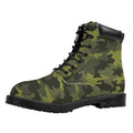 Dark Green Camouflage Print Padded Collar Lace Up Boots