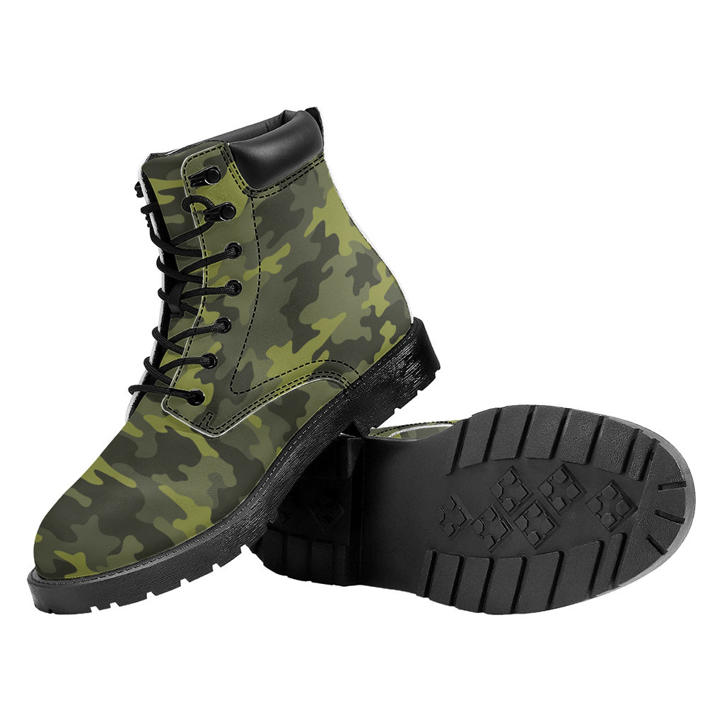Dark Green Camouflage Print Work Boots
