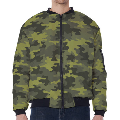 Dark Green Camouflage Print Zip Sleeve Bomber Jacket