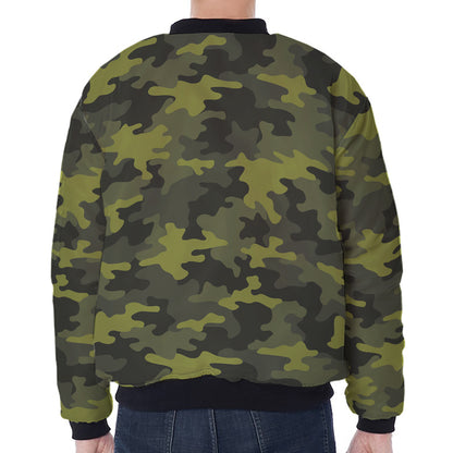 Dark Green Camouflage Print Zip Sleeve Bomber Jacket