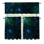 Dark Green Galaxy Space Print 3 Piece Kitchen Curtains