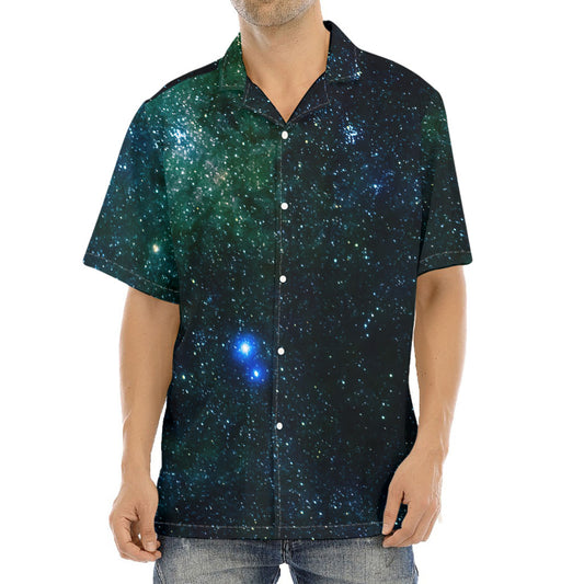 Dark Green Galaxy Space Print Aloha Shirt