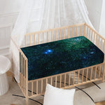 Dark Green Galaxy Space Print Baby Crib Sheet