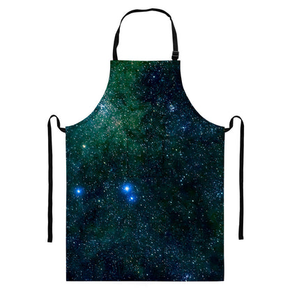 Dark Green Galaxy Space Print Bib Apron With Pocket