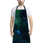Dark Green Galaxy Space Print Bib Apron With Pocket