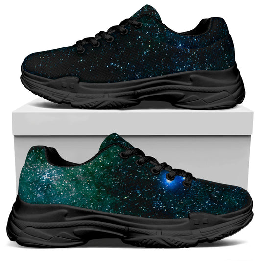 Dark Green Galaxy Space Print Black Chunky Shoes