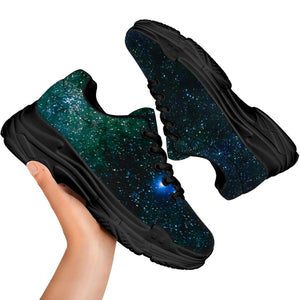 Dark Green Galaxy Space Print Black Chunky Shoes
