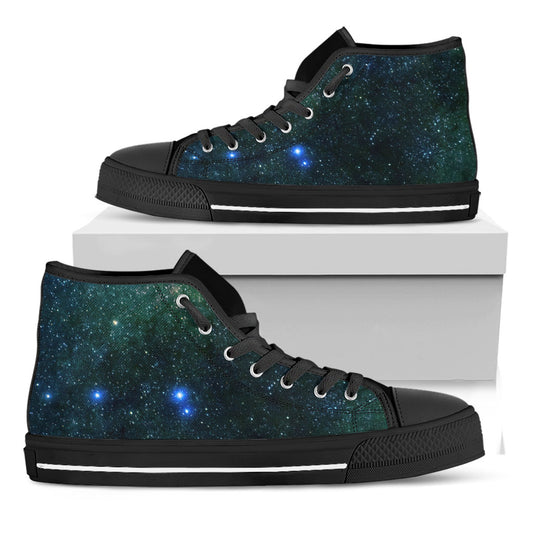 Dark Green Galaxy Space Print Black High Top Sneakers