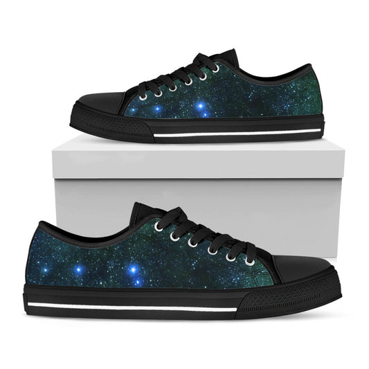Dark Green Galaxy Space Print Black Low Top Sneakers