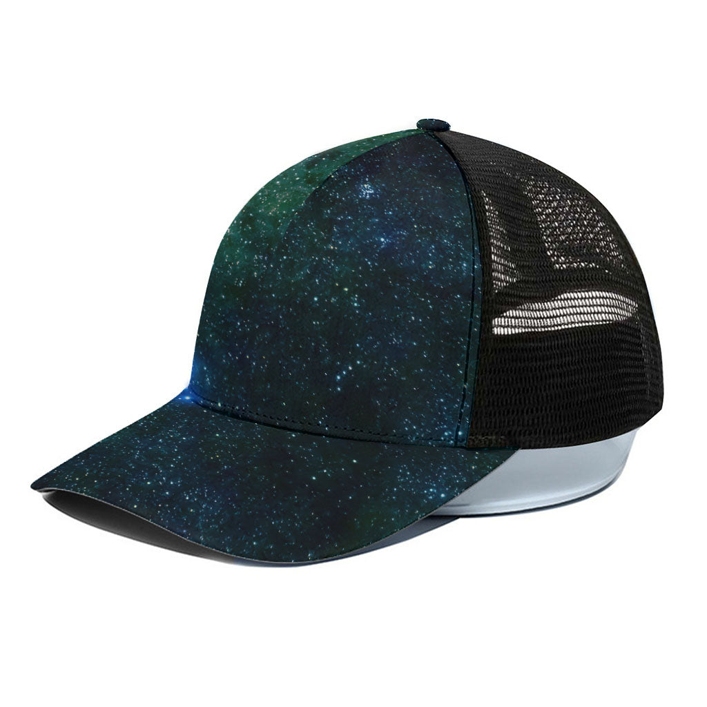 Dark Green Galaxy Space Print Black Mesh Trucker Cap