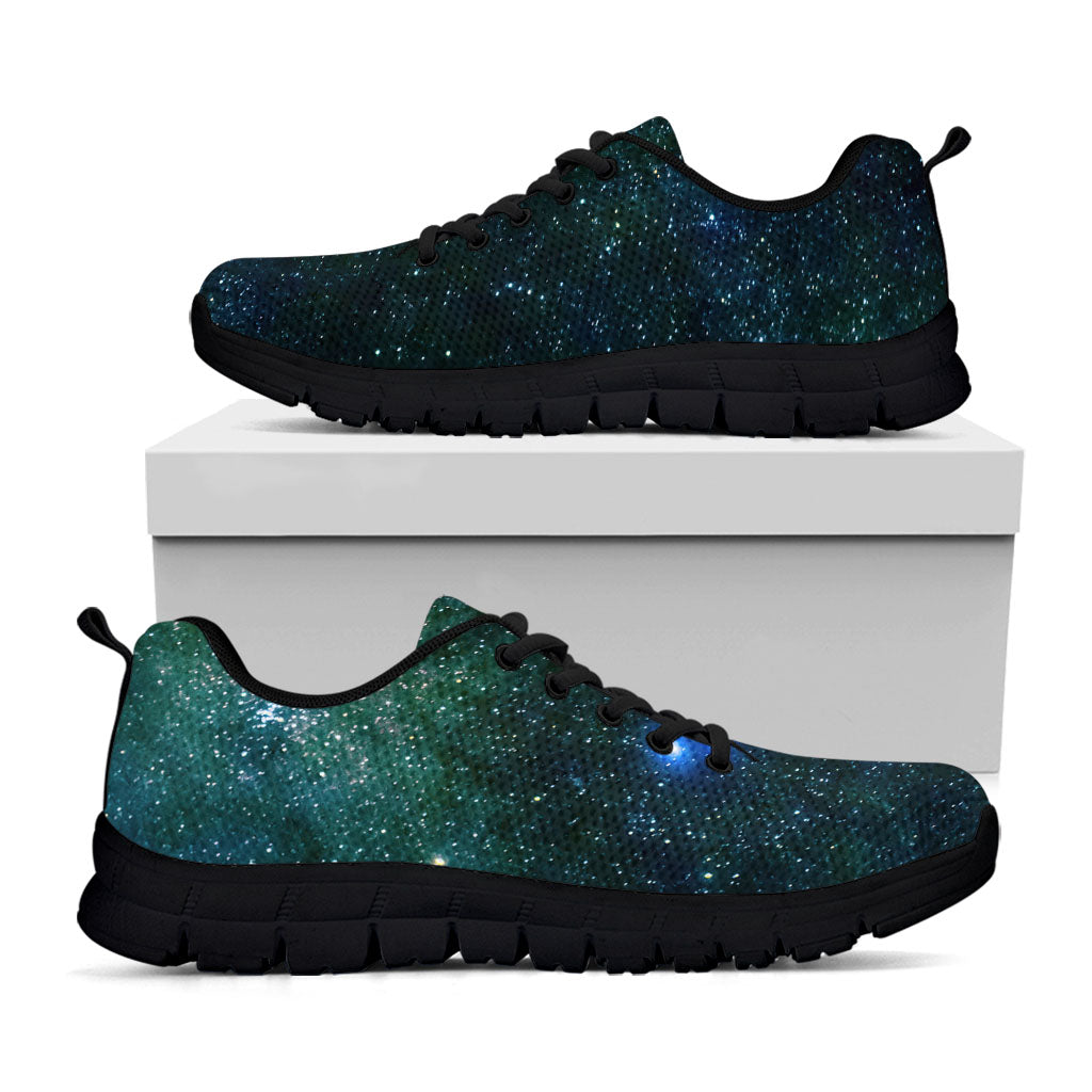 Dark Green Galaxy Space Print Black Running Shoes