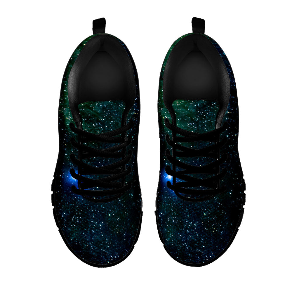 Dark Green Galaxy Space Print Black Running Shoes