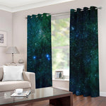 Dark Green Galaxy Space Print Blackout Grommet Curtains