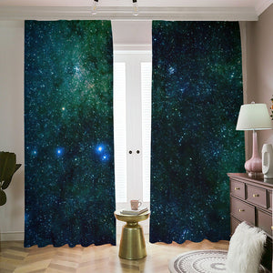 Dark Green Galaxy Space Print Blackout Pencil Pleat Curtains