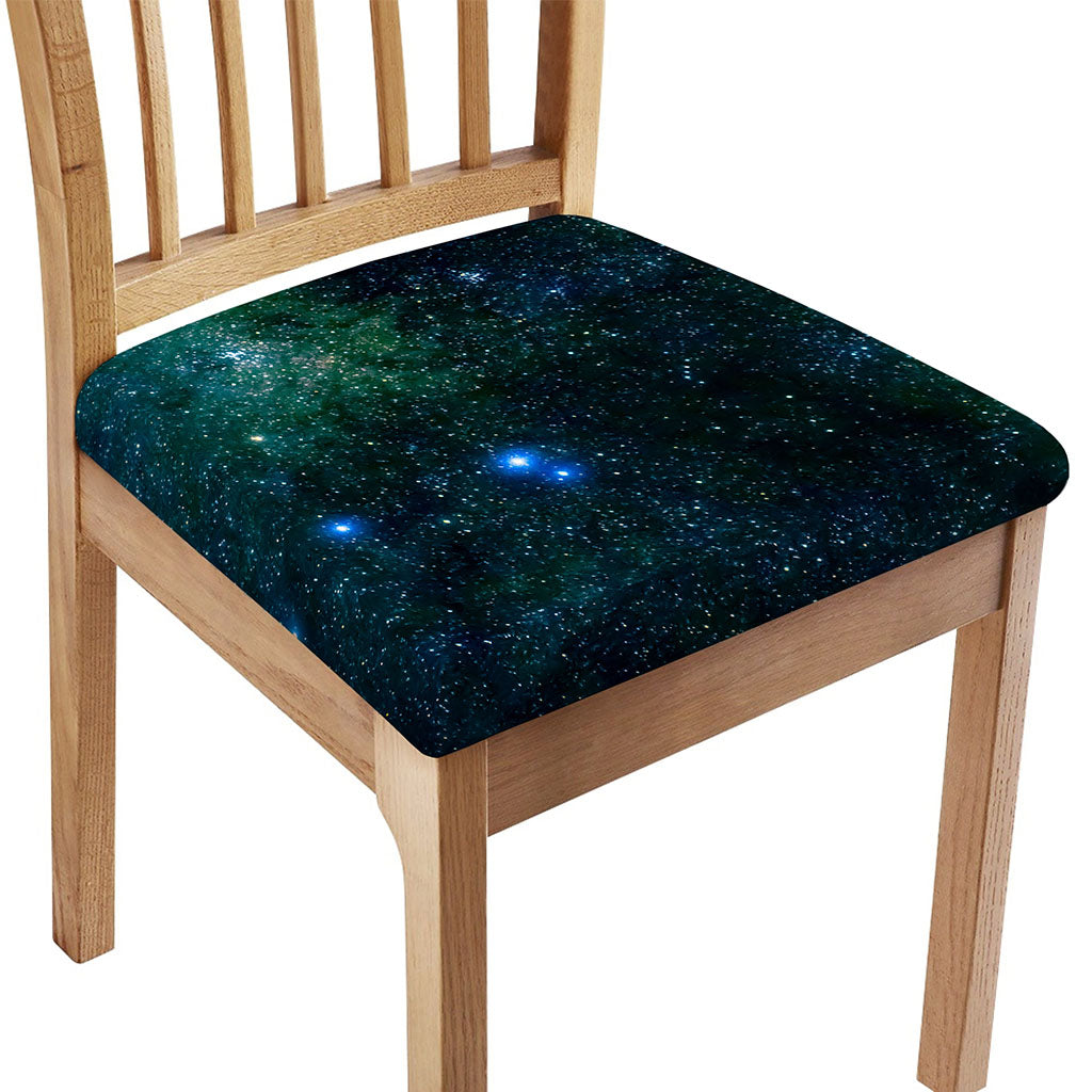 Dark Green Galaxy Space Print Chair Cushion Cover