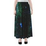 Dark Green Galaxy Space Print Chiffon Maxi Skirt