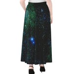 Dark Green Galaxy Space Print Chiffon Maxi Skirt