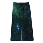 Dark Green Galaxy Space Print Cotton Front Slit Maxi Skirt