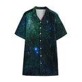 Dark Green Galaxy Space Print Cotton Hawaiian Shirt