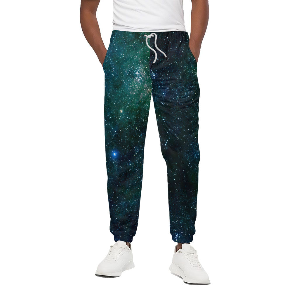 Dark Green Galaxy Space Print Cotton Pants