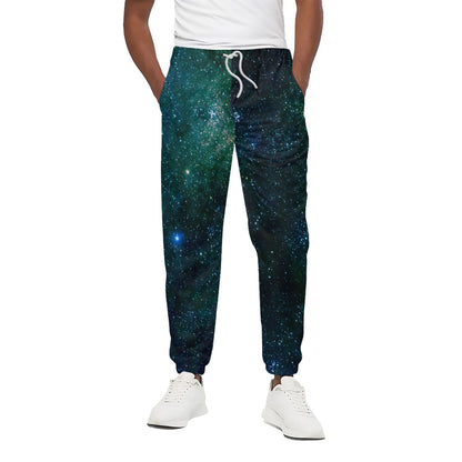 Dark Green Galaxy Space Print Cotton Pants