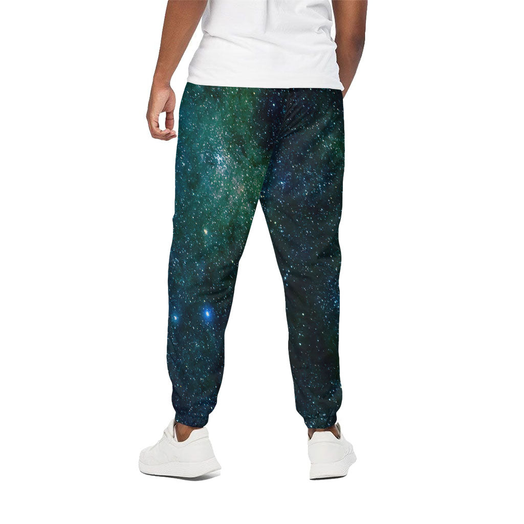 Dark Green Galaxy Space Print Cotton Pants