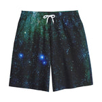 Dark Green Galaxy Space Print Cotton Shorts