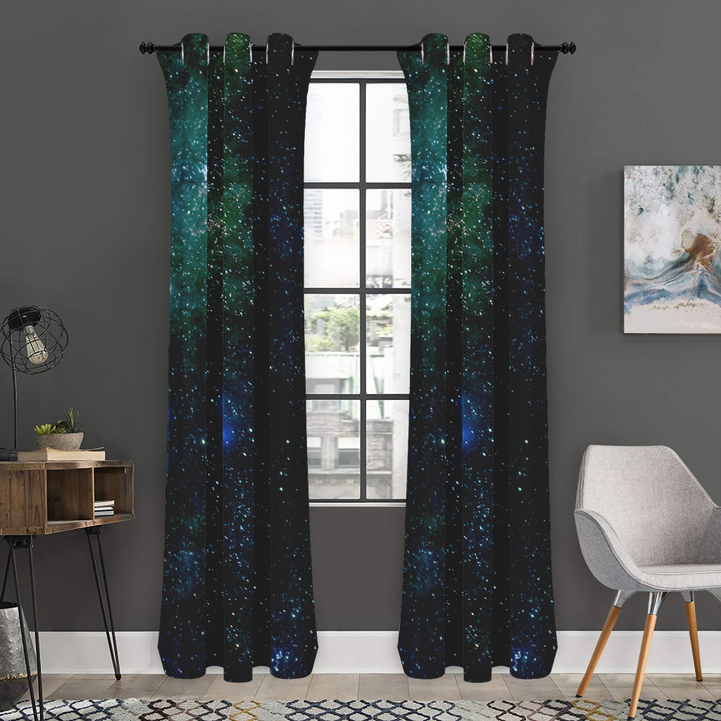 Dark Green Galaxy Space Print Curtain