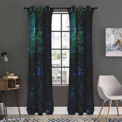 Dark Green Galaxy Space Print Curtain