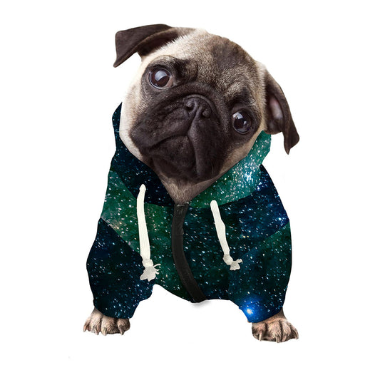 Dark Green Galaxy Space Print Dog Zip Up Hoodie