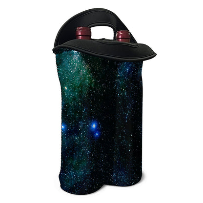 Dark Green Galaxy Space Print Double Neoprene Wine Tote
