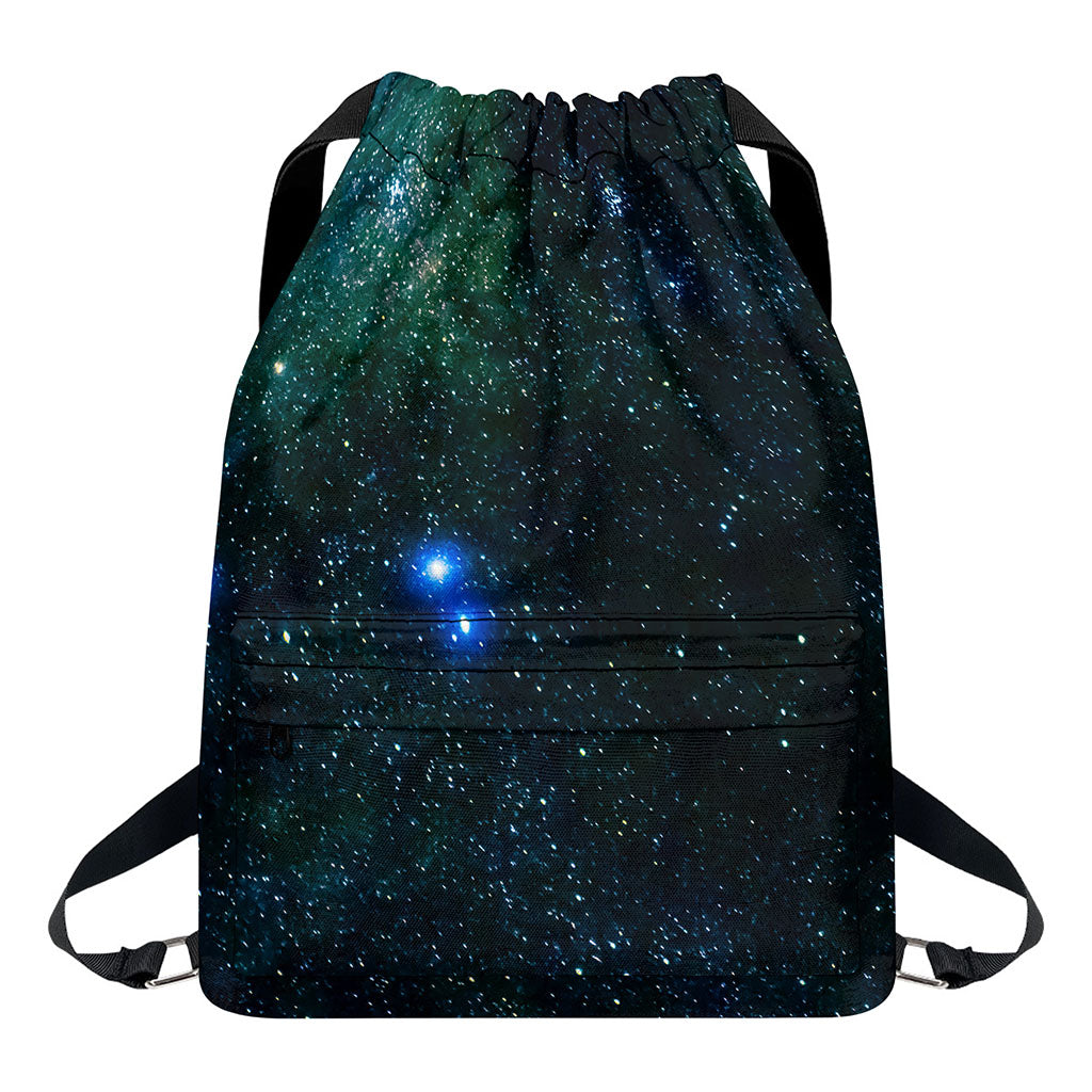 Dark Green Galaxy Space Print Drawstring Backpack