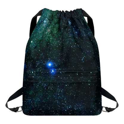 Dark Green Galaxy Space Print Drawstring Backpack
