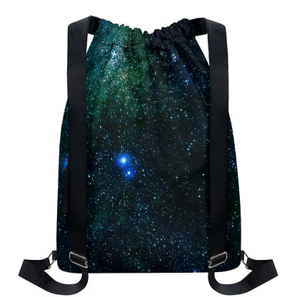 Dark Green Galaxy Space Print Drawstring Backpack