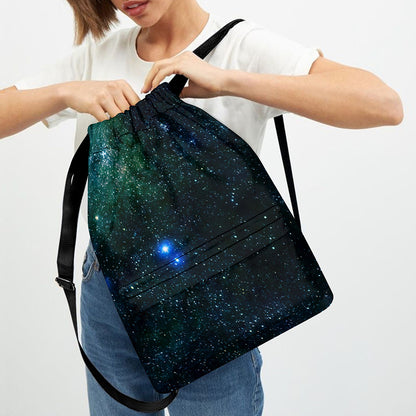 Dark Green Galaxy Space Print Drawstring Backpack